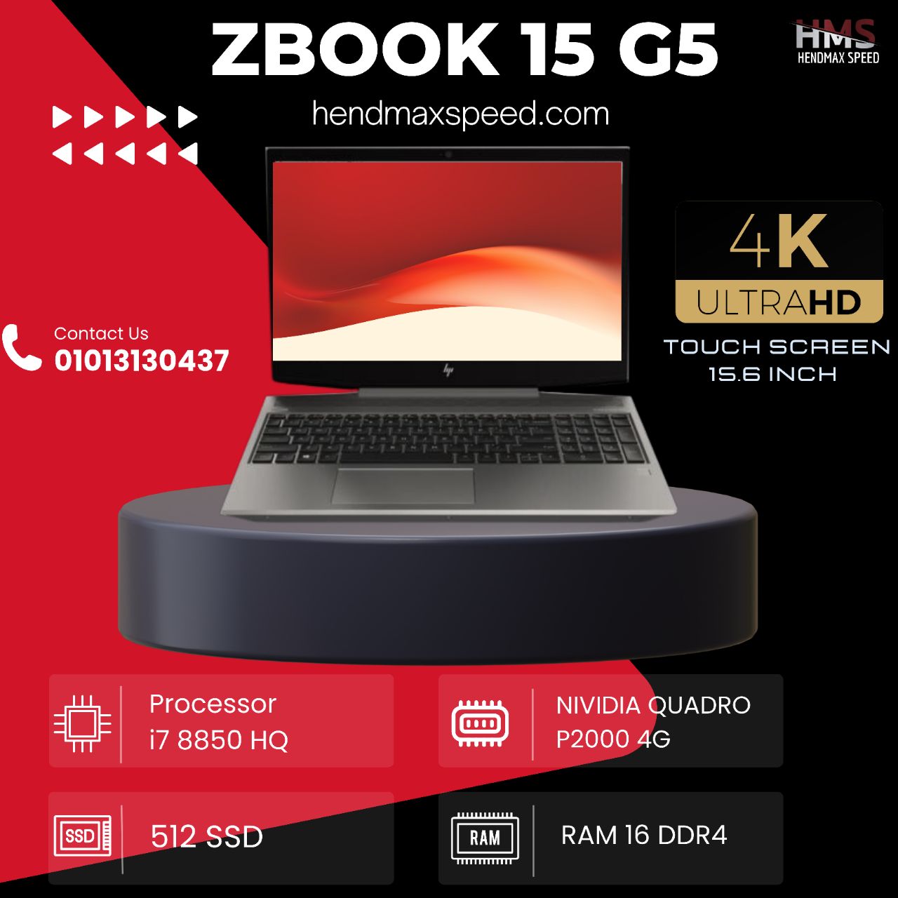 Hp Zbook 15 G5 i7 8850 4k touch screen NVIDIA p2000
